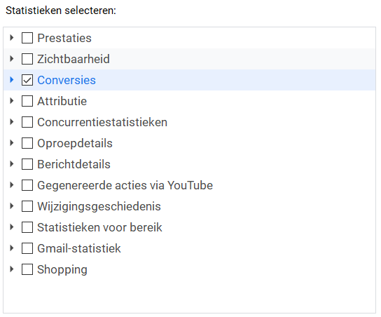 Selecteer conversies