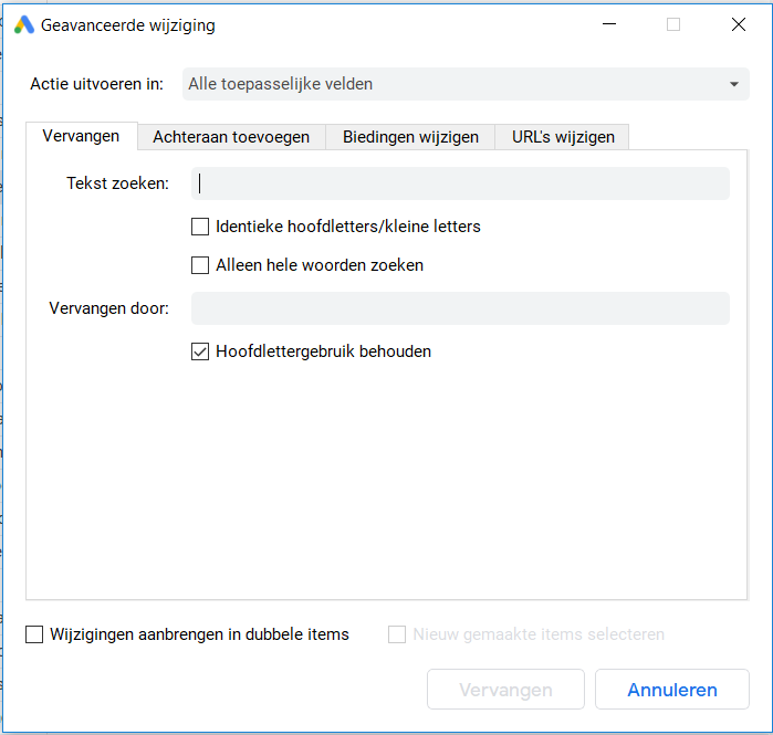 Geavanceerde wijzigingen