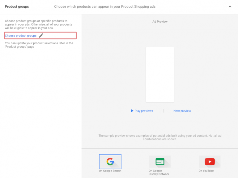 Selectie producten uit google merchant center