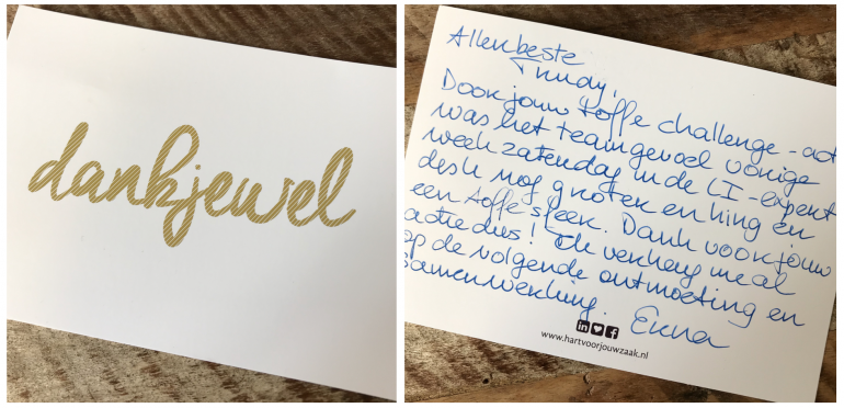 #DML19 wees persoonlijk - Handgeschreven kaartje van Erna van Poppel - Hart voor jouw zaak