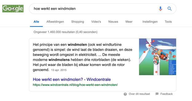 featured snippet answer box