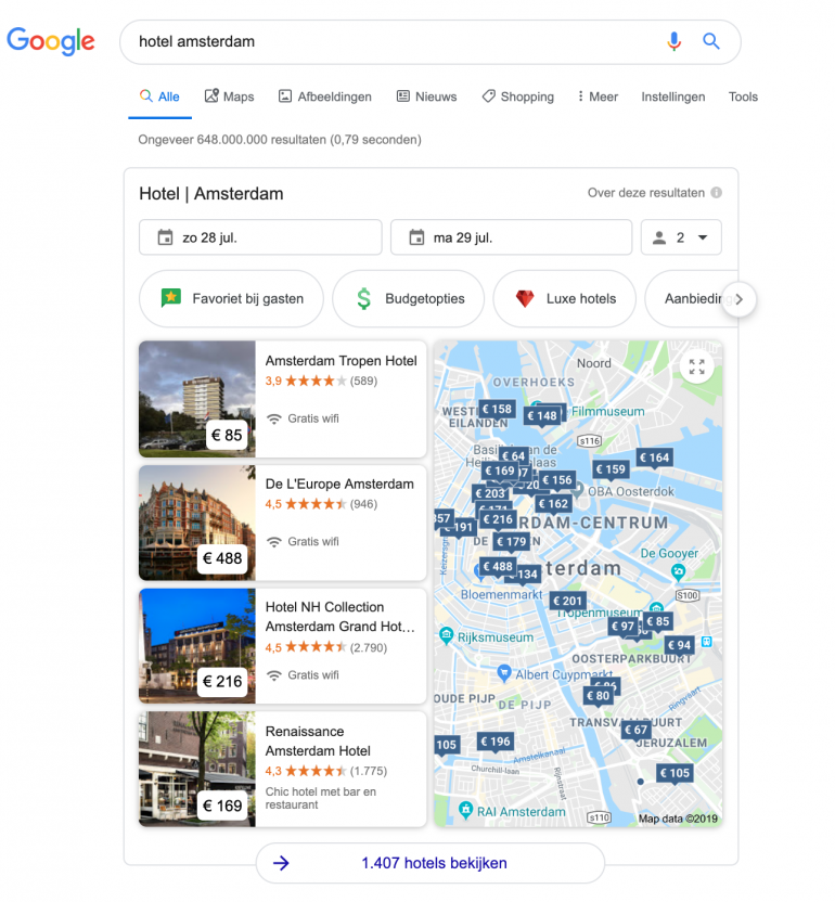 google featured snippet reidgids hotel amsterdam