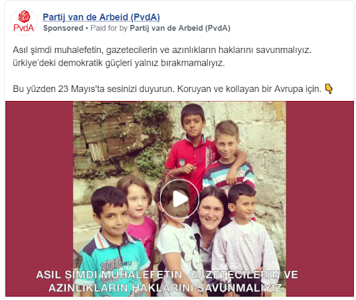 Facebook-ad in Turkse taal van PvdA.