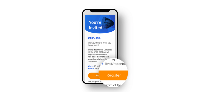 Voorbeeld van een event-uitnodiging op een telefoon.