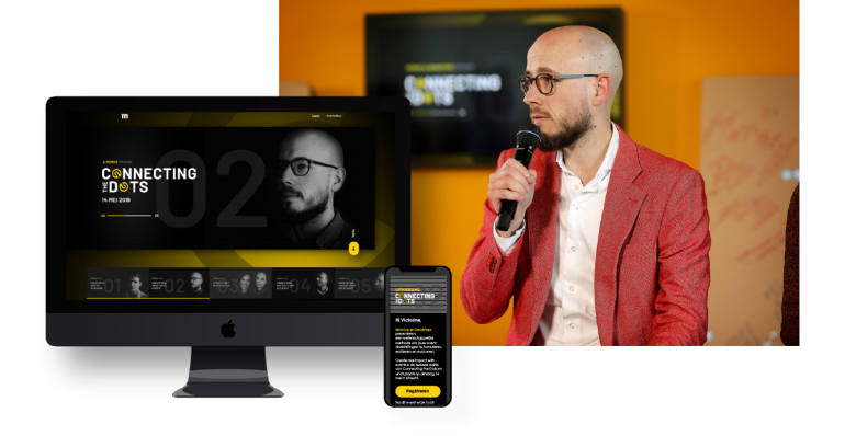 Voorbeeld van consistentie in eventwebsite en -uitnodiging.