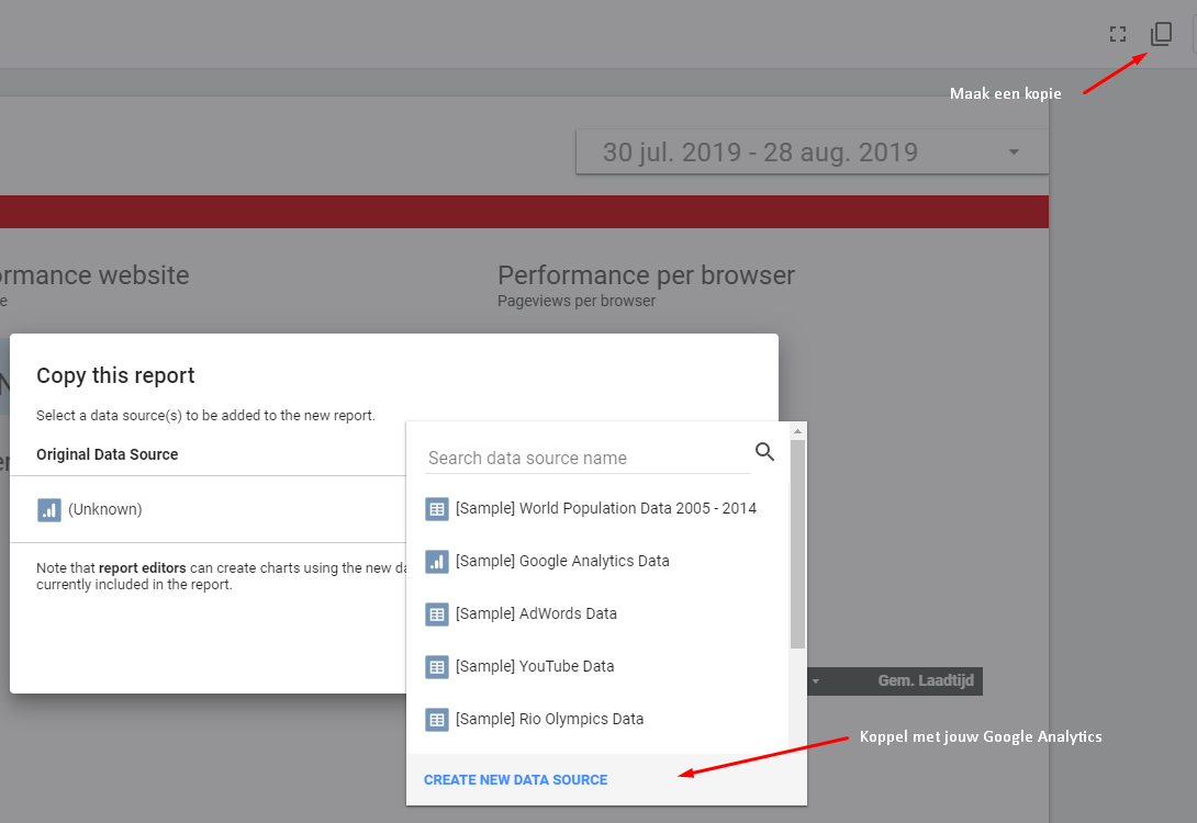 Google Data Studio: een kopie maken van het dashboard.