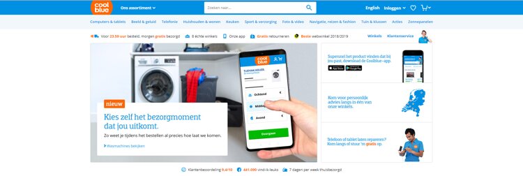 Screenshot van de website van Coolblue.