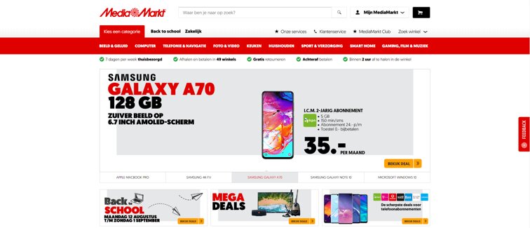 Screenshot van de website van MediaMarkt.