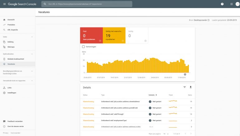 Google for jobs search console: fouten en waarschuwingen.