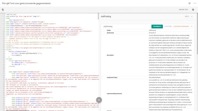 Screenshot Google for Jobs tool.