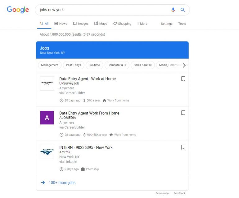 Google for jobs widget.