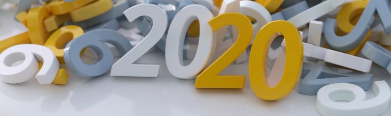 Data-driven marketing trends. Cijfers met het jaartal 2020 in het midden. 