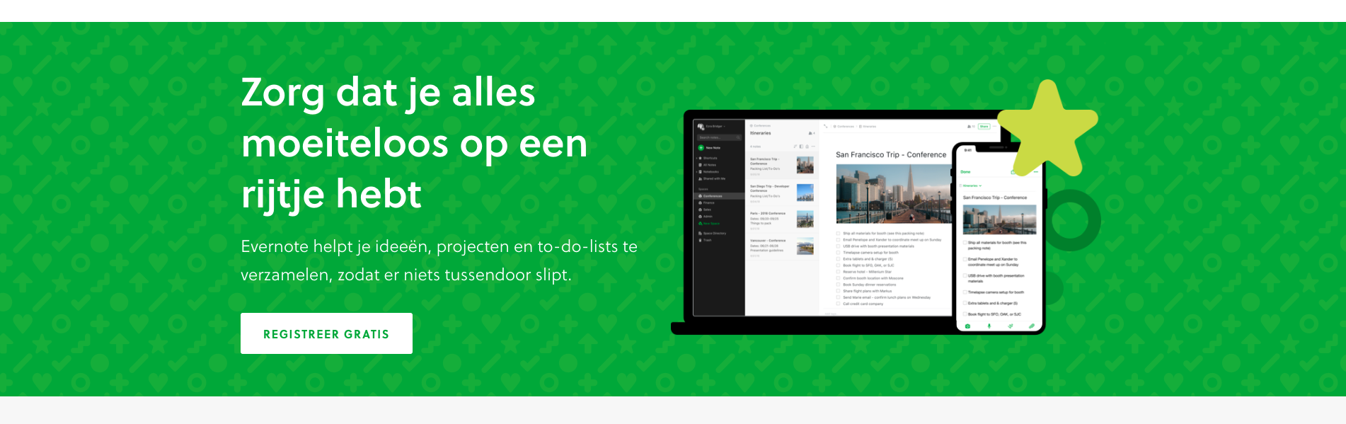 Een krachtige header van Evernote.