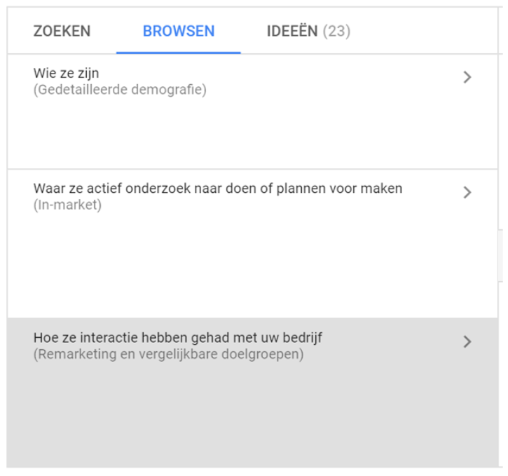 Screenshot van specifieke targeting in Google Ads.