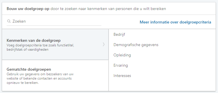Screenshot van targeting op LinkedIn.