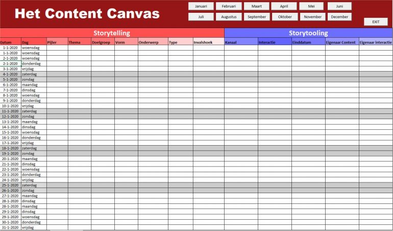 Content Canvas Contentkalender 2020