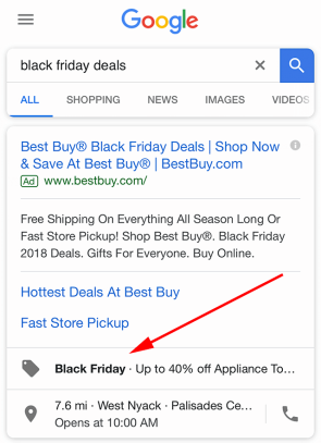 Screenshot van een zoekopdracht voor Black Friday op Google.