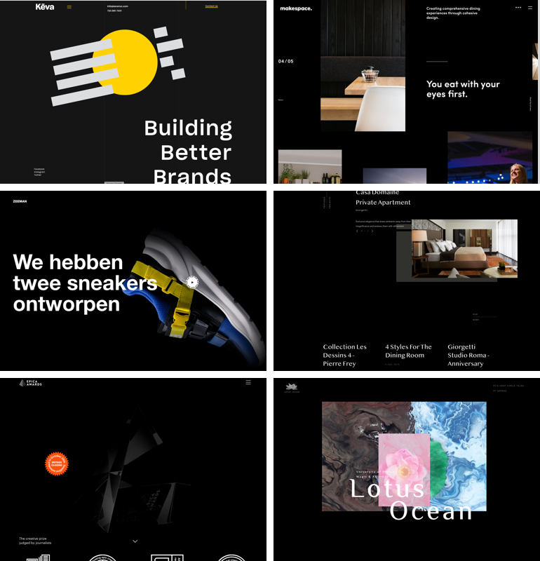 Voorbeelden van dark mode websites. 