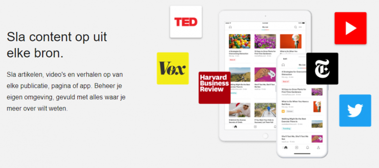 Screenshot van een van de top tools: Pocket.