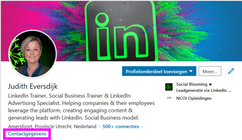 LinkedIn: contactgegevens aanpassen.