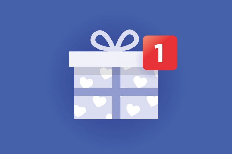 Visual van een cadeau in de stijl van Facebook