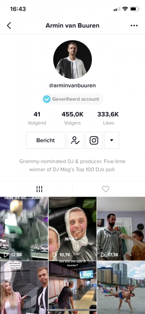 Screenshot TikTok-profiel Armin van Buuren.