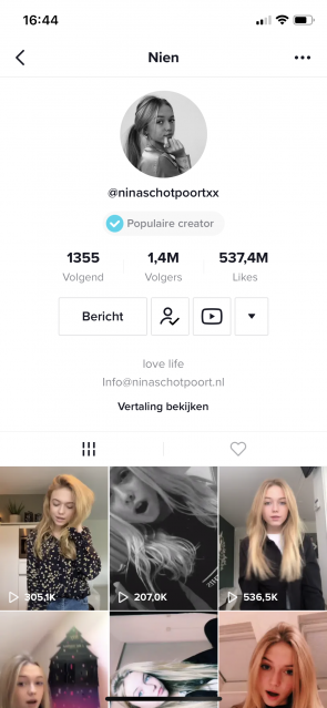 Screenshot van populaire creator
