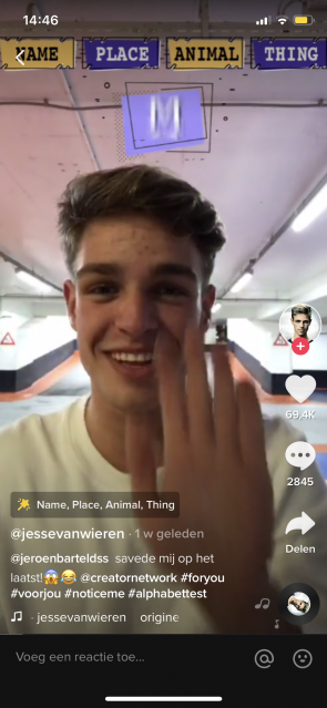 TikTok: influencer Jesse van Wieren en hashtags.