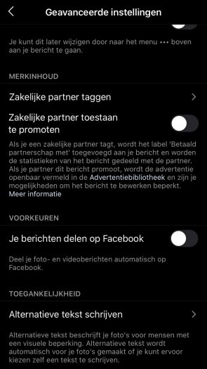Screenshot van hoe je een alt-tag toevoegt in Instagram.