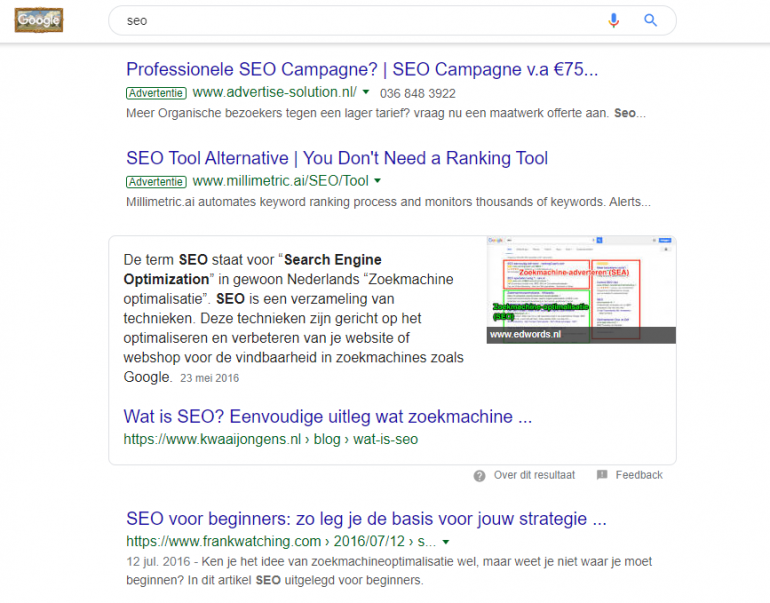Voorbeeld van een volle SERP-pagina.