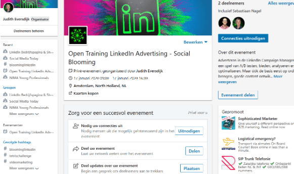 Overzicht nieuw LinkedIn event