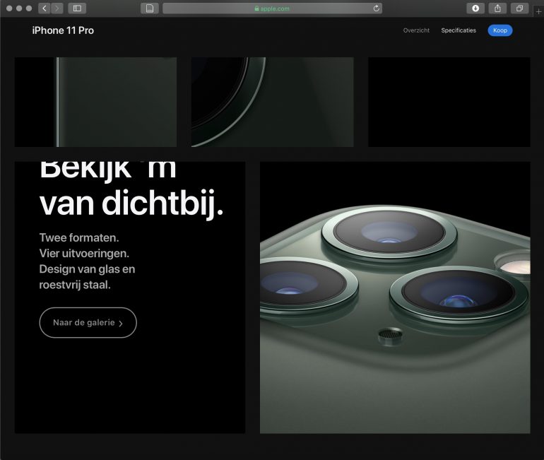 Screenshot van Apple's productpagina.