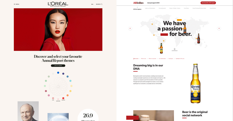 Jaarverslagen L'Oréal en ABInBev.