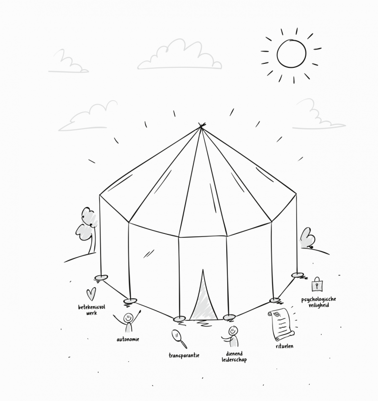 6 principes van organisatievibe gevisualiseerd