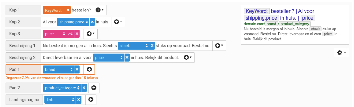 Dynamische tekstadvertenties in Google Ads.