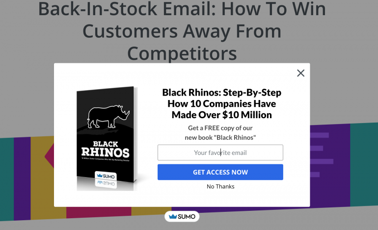 Screenshot van een pop-up van Sumo.