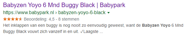Rich snippet voorbeeld met productreview.