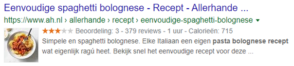 Rich snippet voorbeeld voor recepten. 