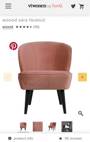 Pinterest-knop bij product.