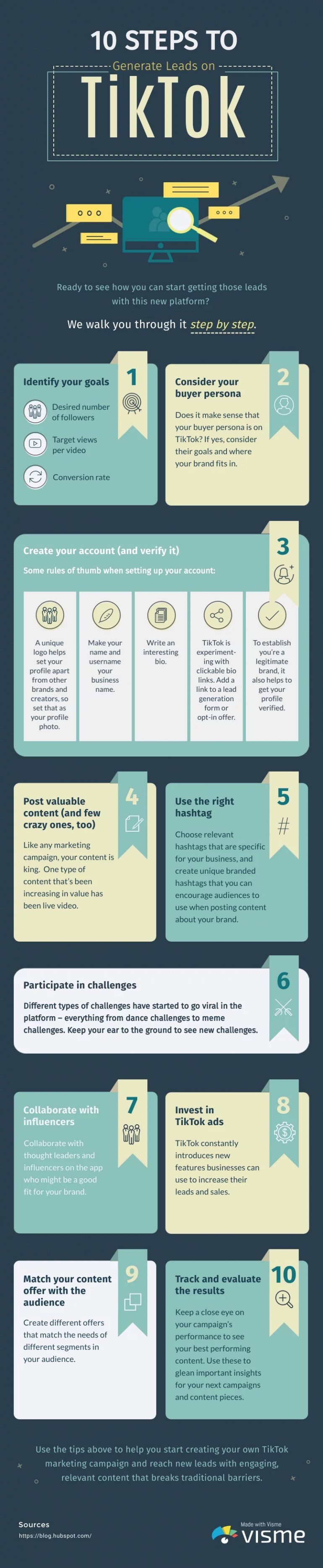 Infographic met 10 stappen voor een marketingstrategie voor TikTok.