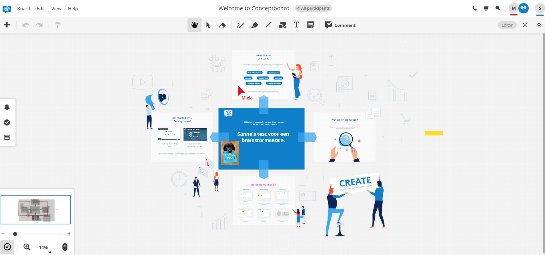 Screenshot van de brainstorm-tool Conceptboard.