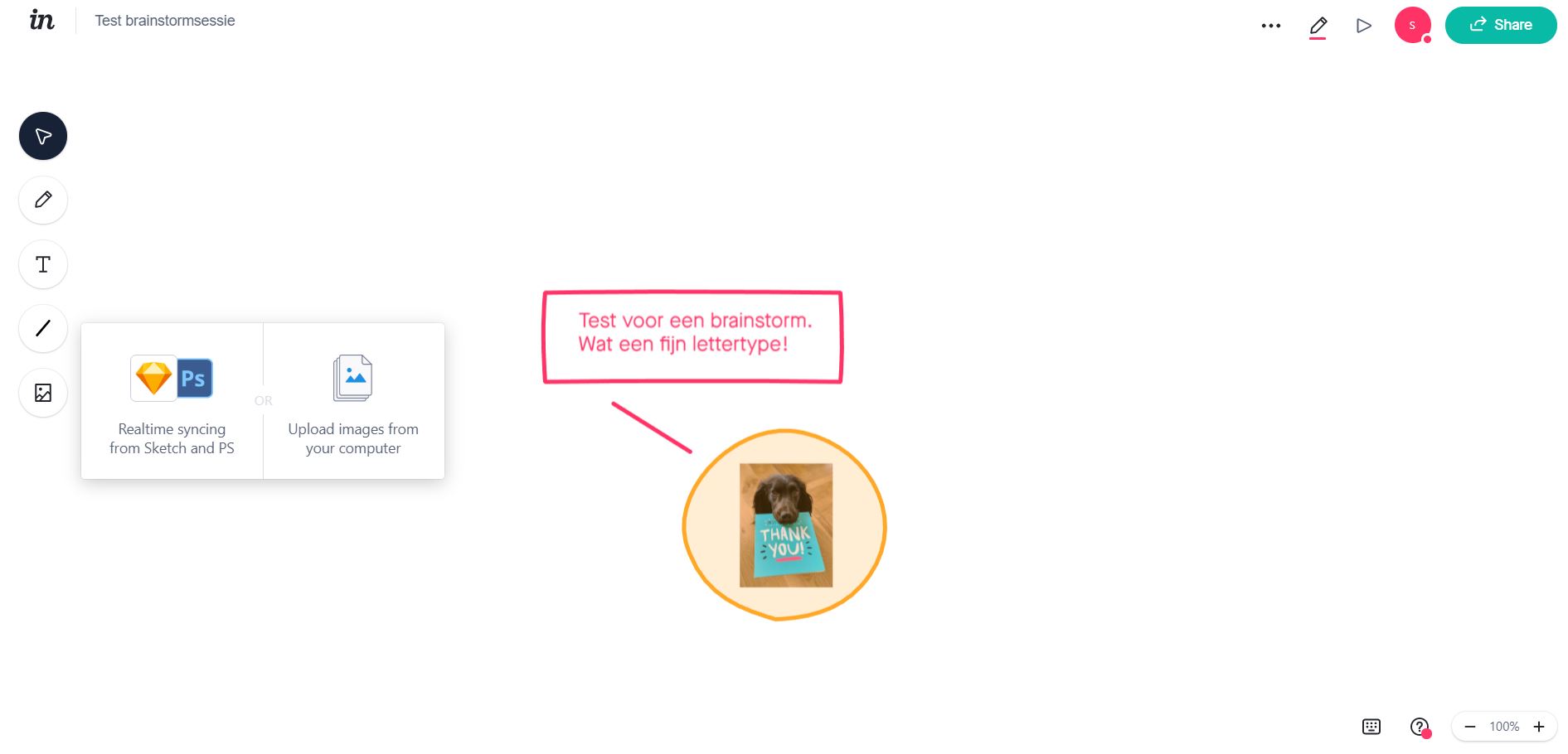 Screenshot van de whiteboard-tool InVision.