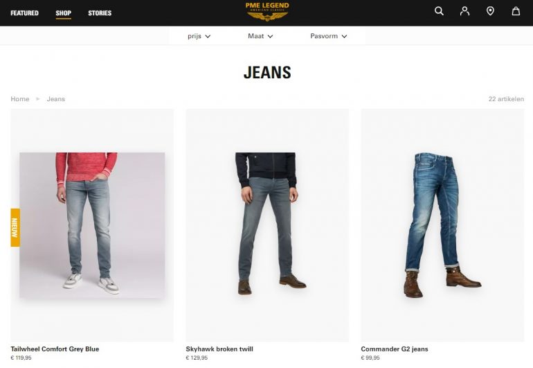 Screenshot van de PME Legend shop: een PWA.
