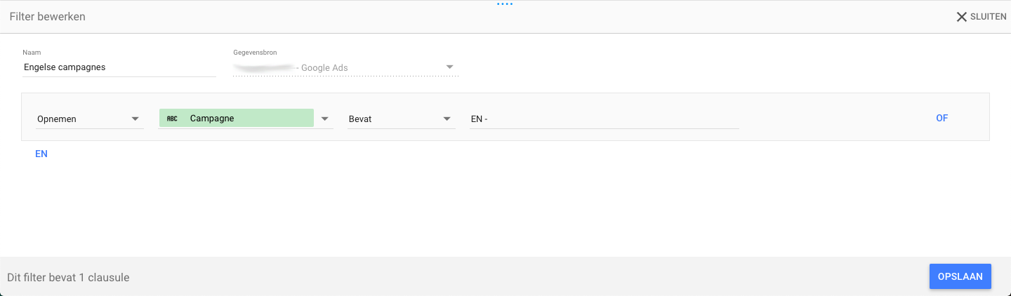 Filter aanmaken in Google Data Studio