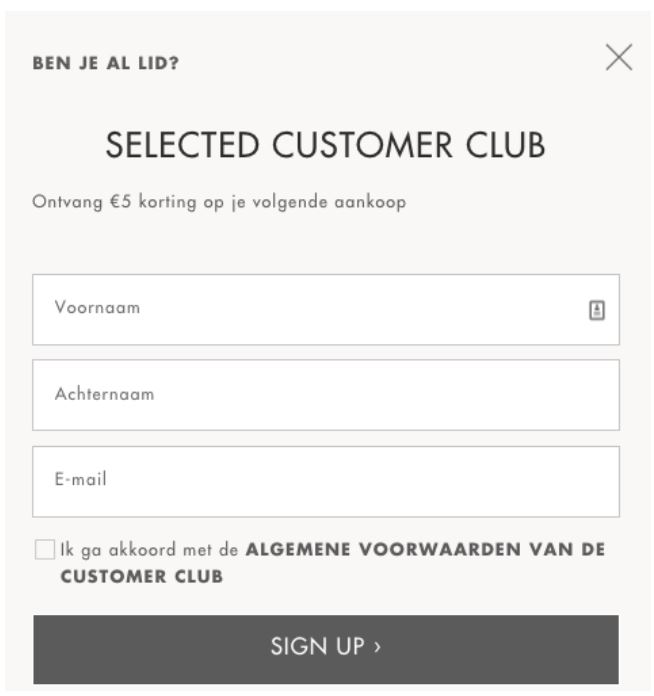 Screenshot van het inschrijven voor een nieuwsbrief.