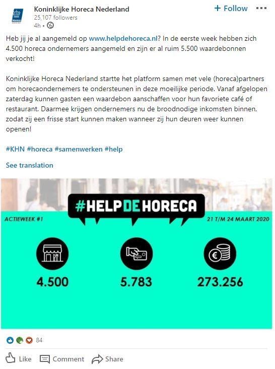 Social post Koninklijke Horeca Nederland