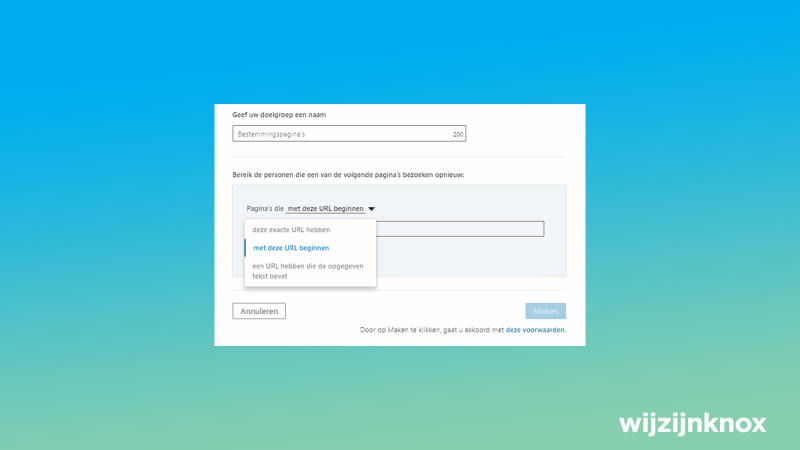 Voorbeeld van het instellen van een doelgroep via de LinkedIn Insight tag.
