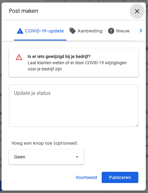COVID-19 update Google Mijn Bedrijf.