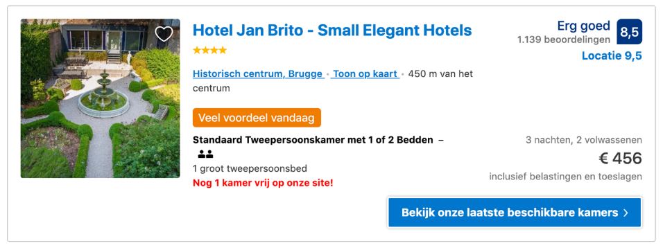 Screenshot van Booking.com met een aantal beïnvloedingsprincipes.