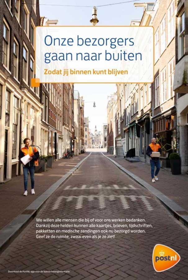 Postnl campagne voor bezorgers in tijden van coronavirus.